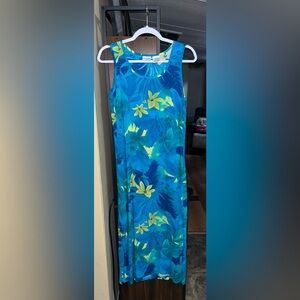 Vintage Liz Baker Tropical Blue and Yellow Floral Dress